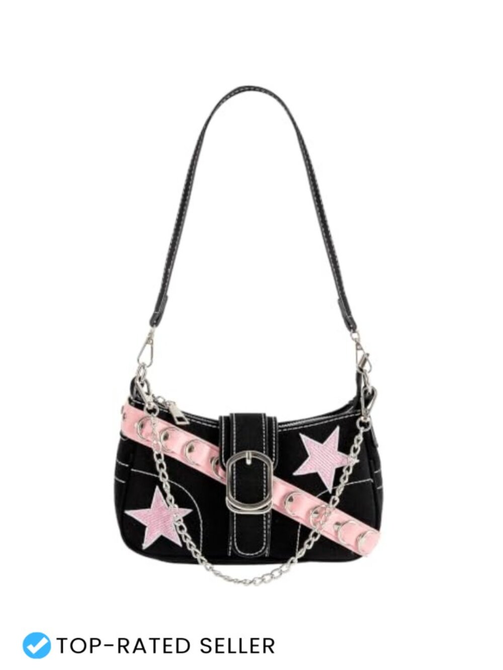Y2K Star Mini Shoulder Bag with Chain Strap Nylon Zipper Purse